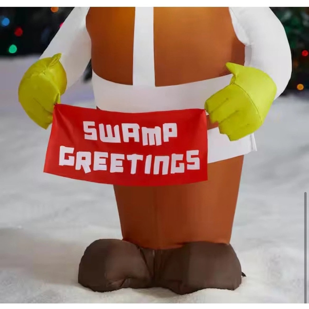 Shrek Ogre Santa Hat & Swamp Sign Christmas Airblown Inflatable NEW 3.5 Feet - Picture 2 of 5